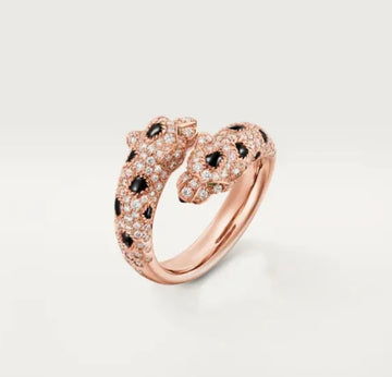 Full-Pavé Double Panther Ring - Rose Gold