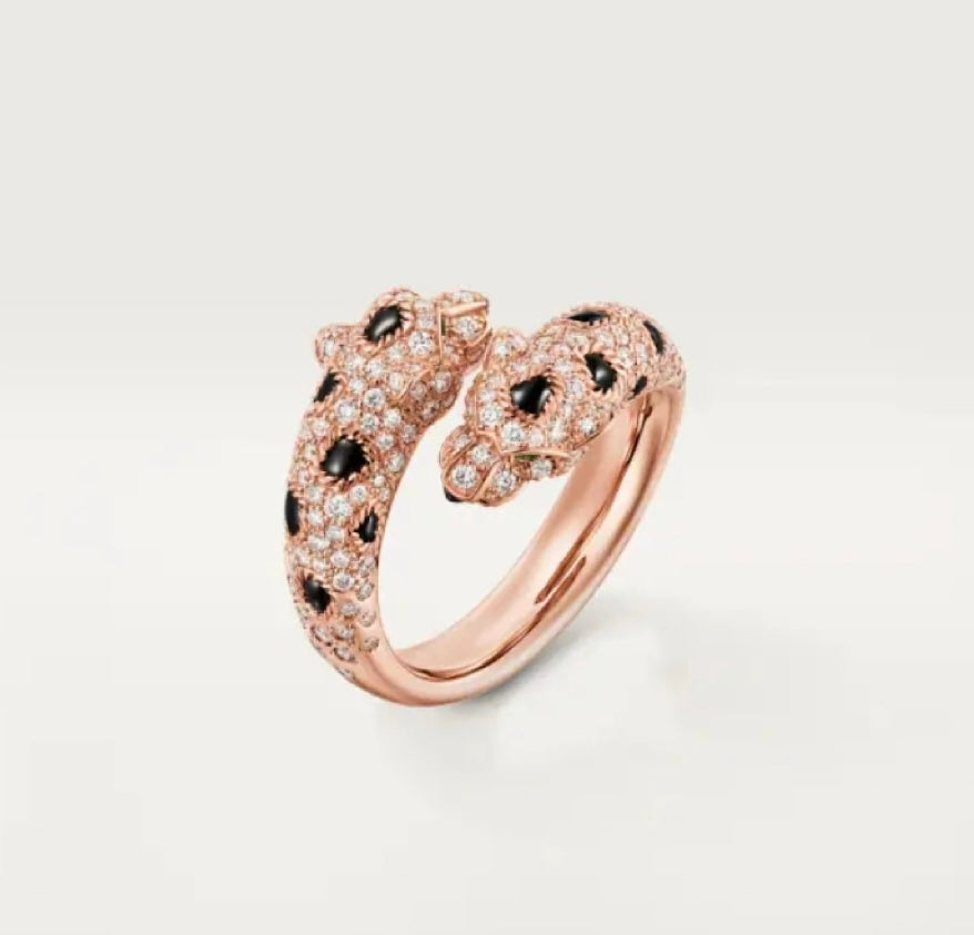 Full-Pavé Double Panther Ring - Rose Gold