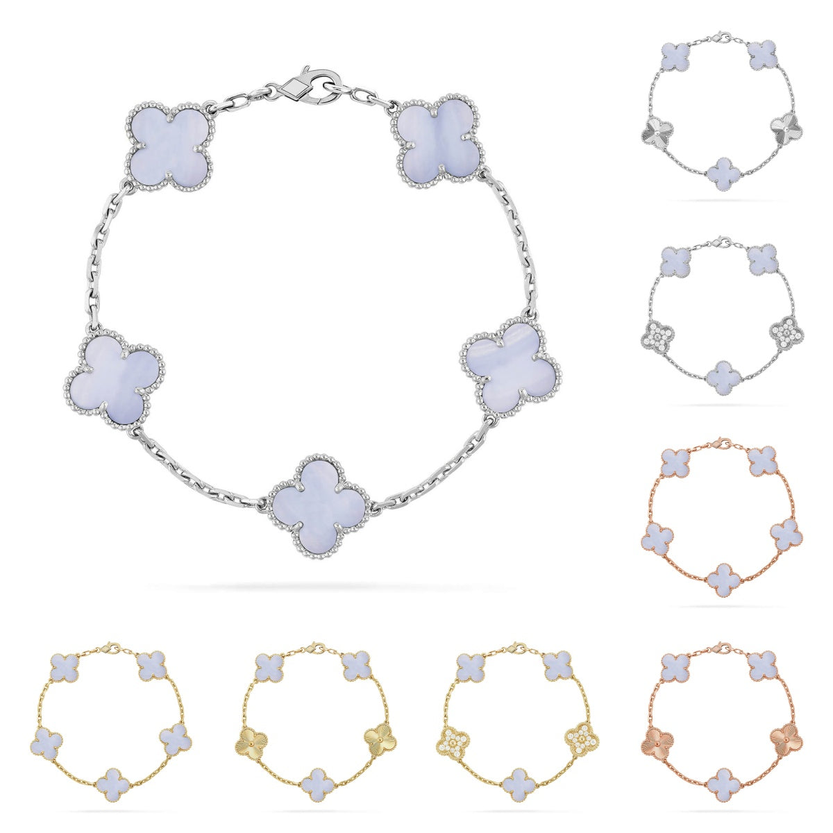 [Avelora]LUCKY CLOVER 5-MOTIF BRACELET - PURPLE CHALCEDONY COLLECTION