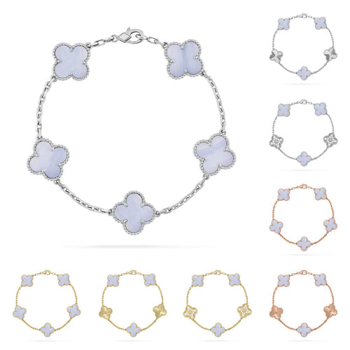 [Avelora]LUCKY CLOVER 5-MOTIF BRACELET - PURPLE CHALCEDONY COLLECTION