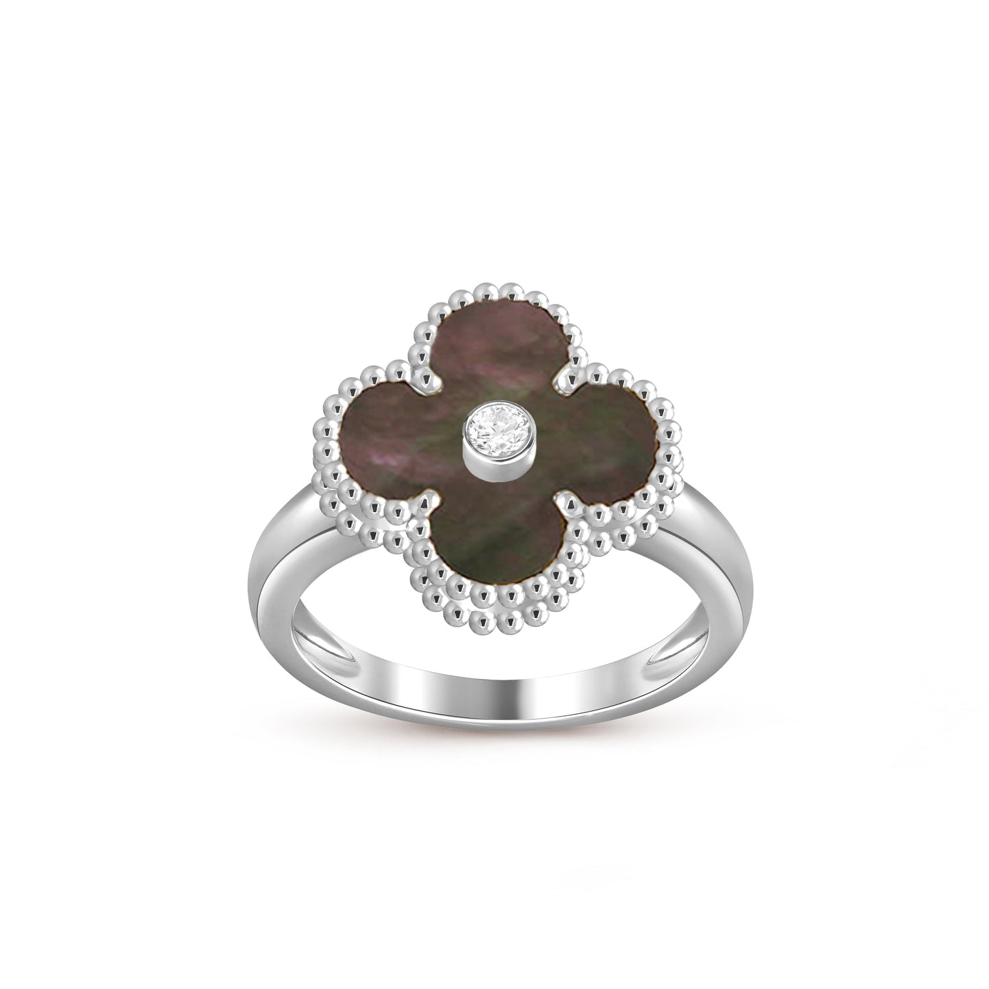 [Avelora]LUCKY CLOVER DIAMOND-ACCENT WHITE GOLD RING COLLECTION