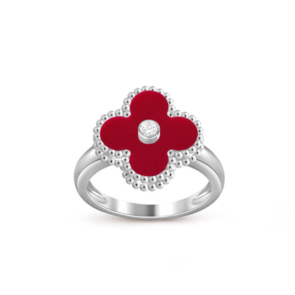 [Avelora]LUCKY CLOVER DIAMOND-ACCENT WHITE GOLD RING COLLECTION