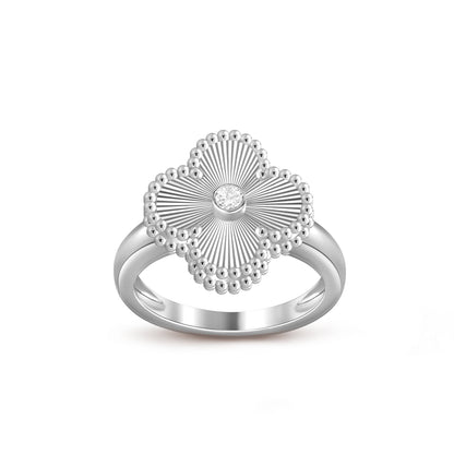 [Avelora]LUCKY CLOVER DIAMOND-ACCENT WHITE GOLD RING COLLECTION
