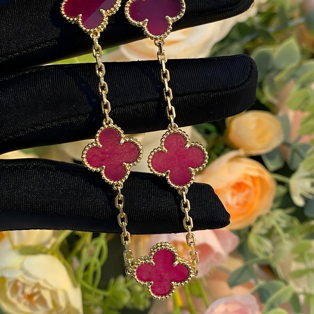 [Avelora jewelry]NEW CLOVER 5 MOTIFS PINK ENAMEL BRACELET