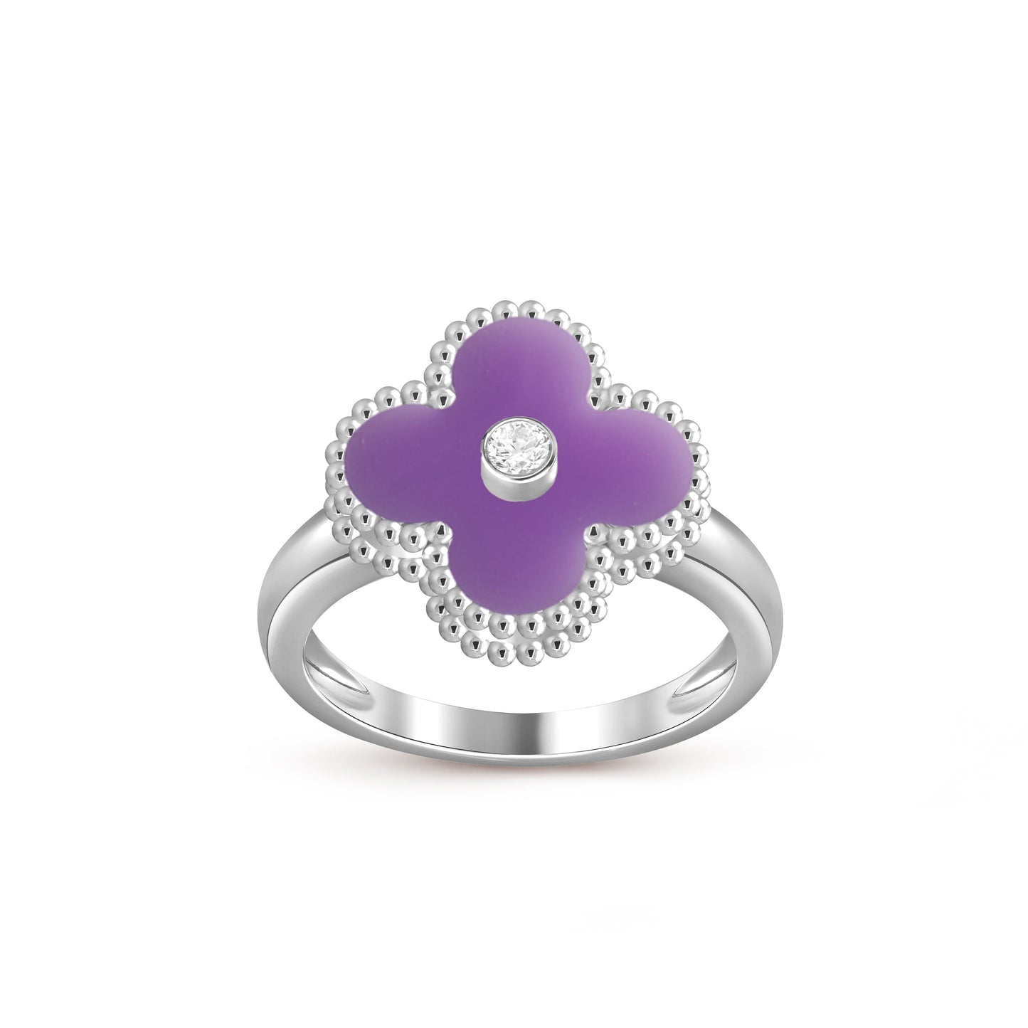 [Avelora]LUCKY CLOVER DIAMOND-ACCENT WHITE GOLD RING COLLECTION
