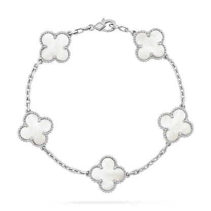 [Avelora]LUCKY CLOVER 5-MOTIF BRACELET - WHITE MOTHER-OF-PEARL COLLECTION