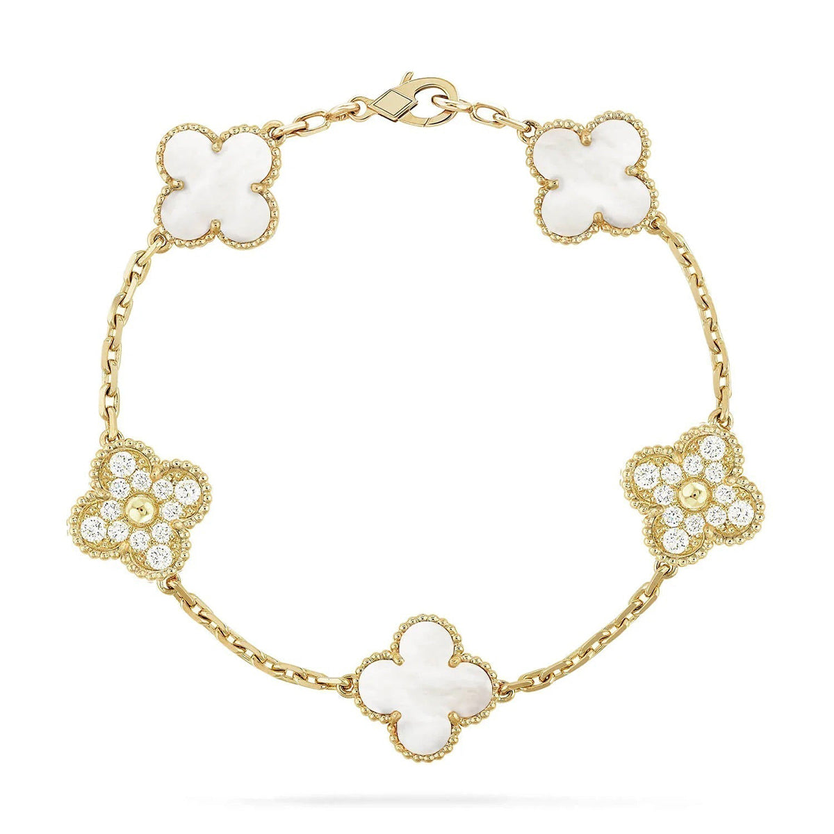 [Avelora]LUCKY CLOVER 5-MOTIF BRACELET - WHITE MOTHER-OF-PEARL COLLECTION