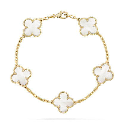 [Avelora]LUCKY CLOVER 5-MOTIF BRACELET - WHITE MOTHER-OF-PEARL COLLECTION