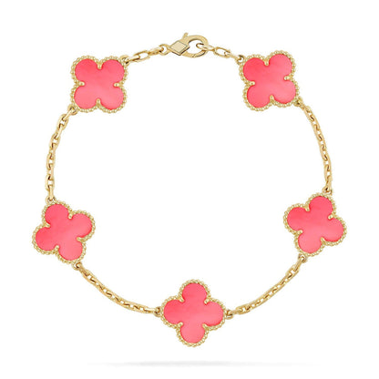 [Avelora]LUCKY CLOVER 5-MOTIF BRACELET - PINK MOTHER-OF-PEARL COLLECTION