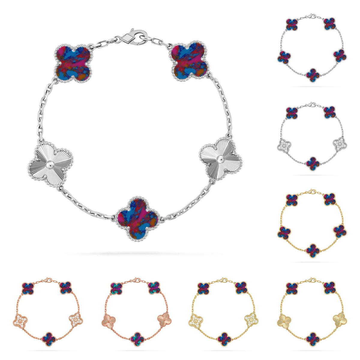 [Avelora]LUCKY CLOVER 5-MOTIF BRACELET - MULTI-GEM COLLECTION