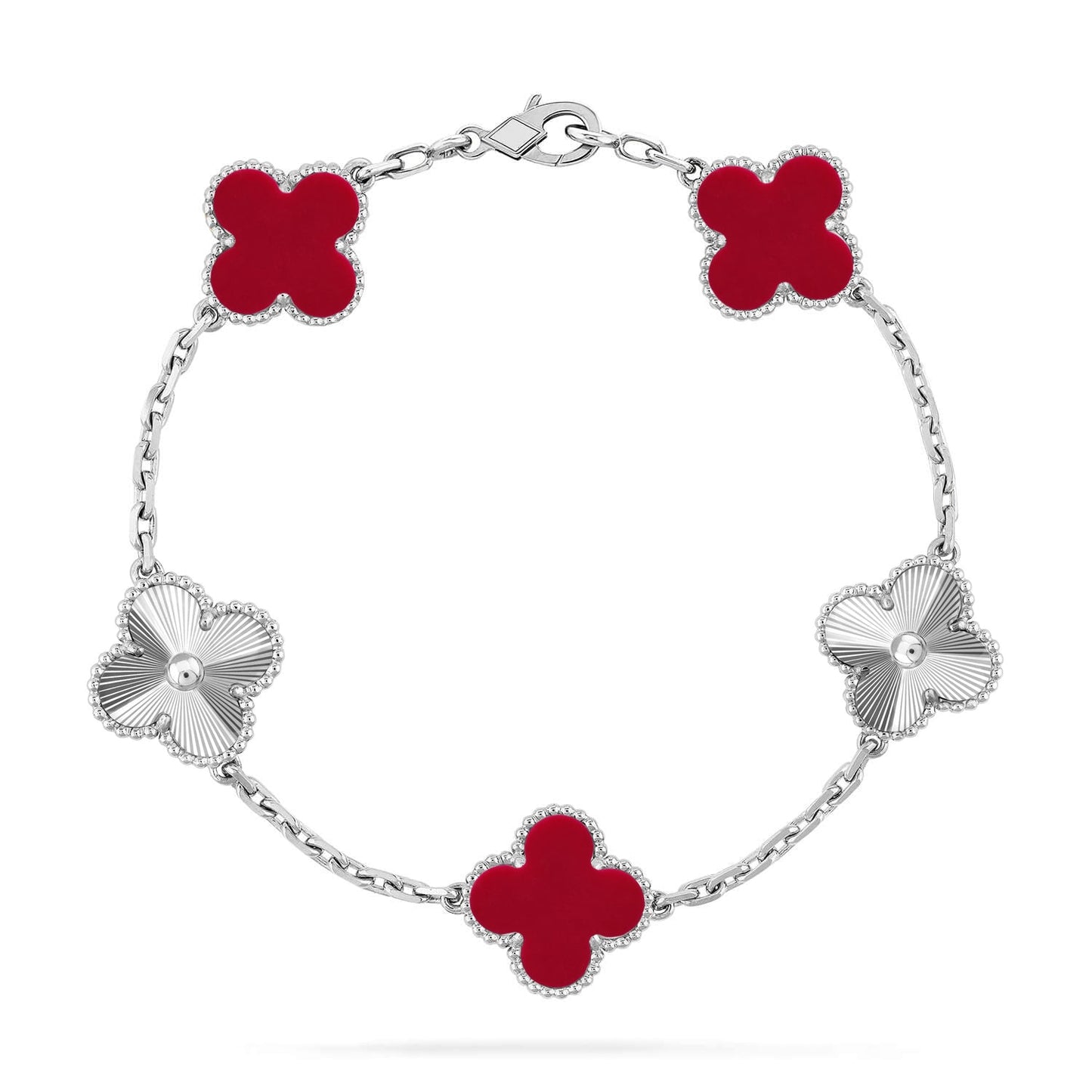 [Avelora]LUCKY CLOVER 5-MOTIF BRACELET - RED CARNELIAN COLLECTION