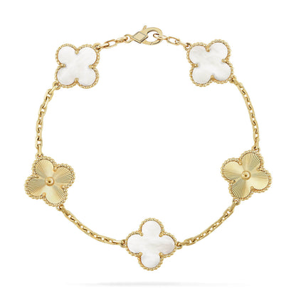 [Avelora]LUCKY CLOVER 5-MOTIF BRACELET - WHITE MOTHER-OF-PEARL COLLECTION