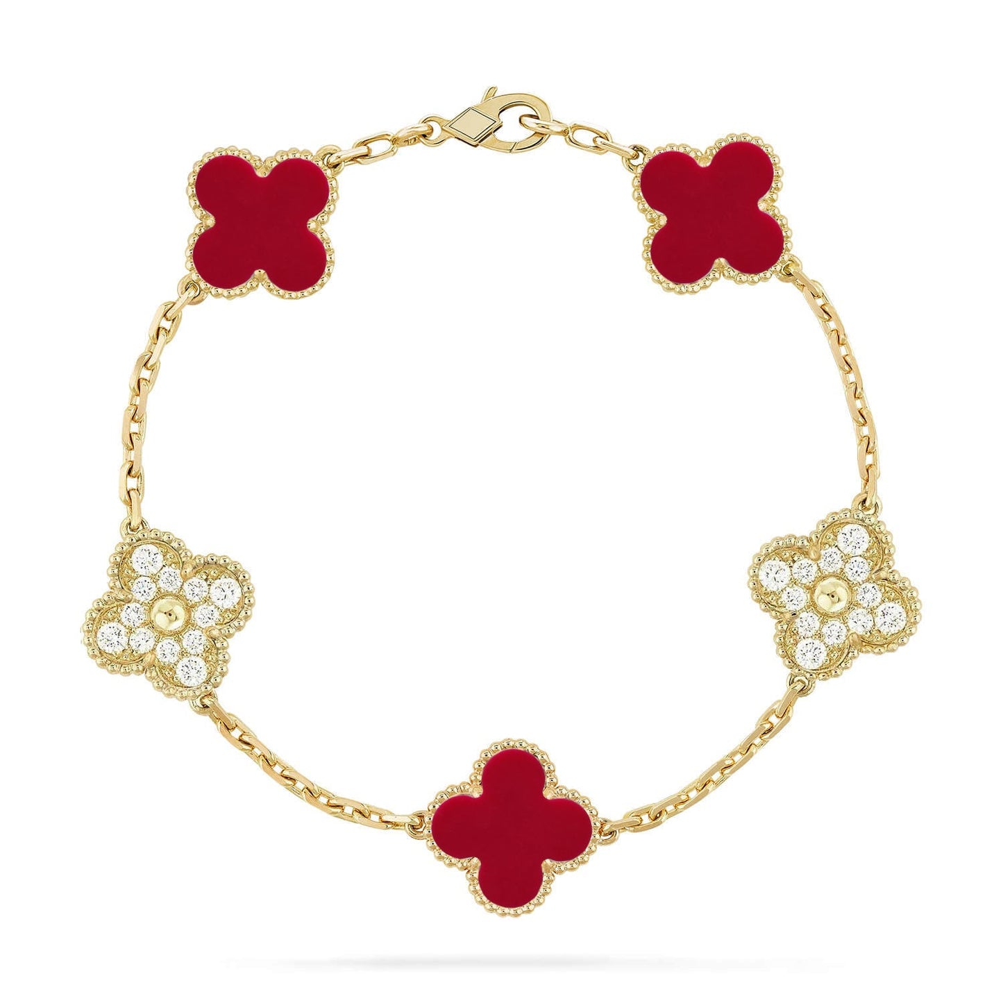 [Avelora]LUCKY CLOVER 5-MOTIF BRACELET - RED CARNELIAN COLLECTION