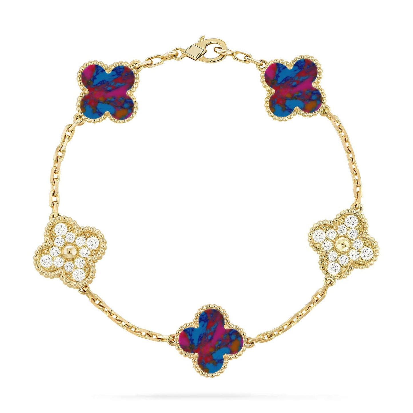 [Avelora]LUCKY CLOVER 5-MOTIF BRACELET - MULTI-GEM COLLECTION