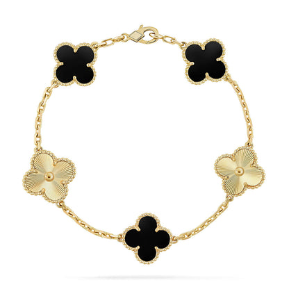 [Avelora]LUCKY CLOVER 5-MOTIF BRACELET - BLACK OXNY COLLECTION