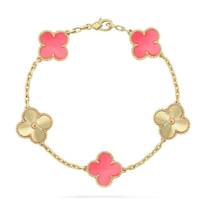 [Avelora]LUCKY CLOVER 5-MOTIF BRACELET - PINK MOTHER-OF-PEARL COLLECTION