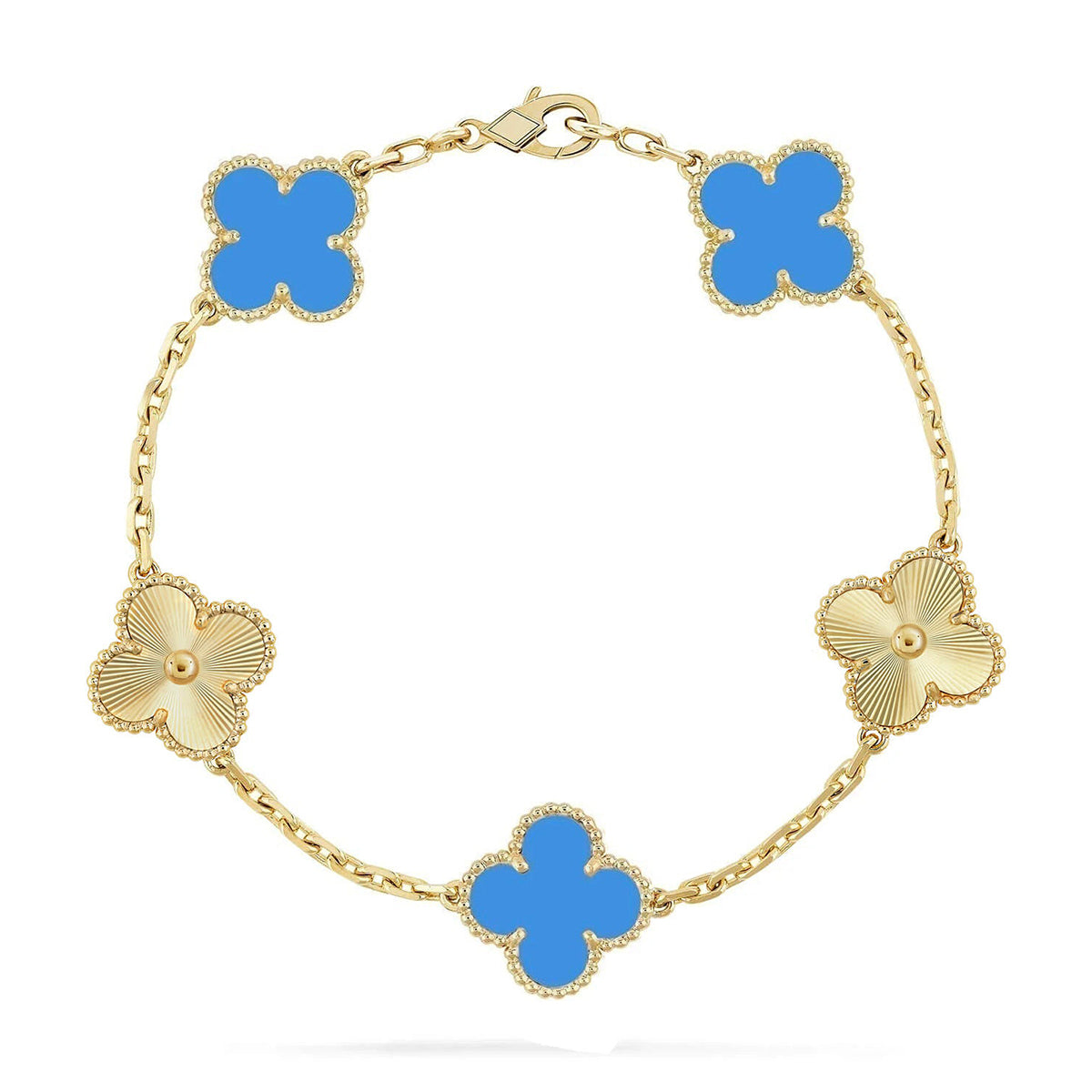 [Avelora]LUCKY CLOVER 5-MOTIF BRACELET - BLUE AGATE COLLECTION