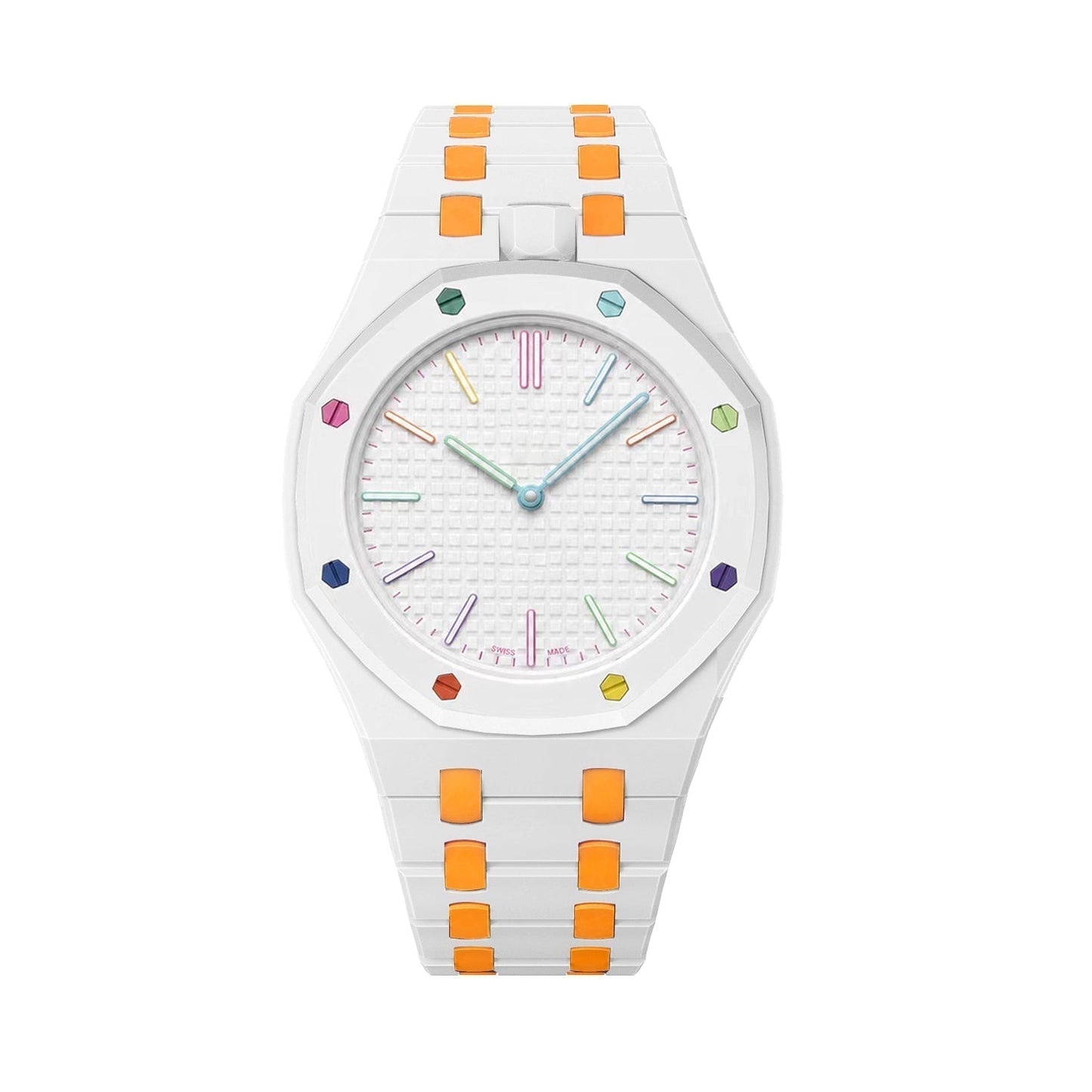 [Avelora]OAK POP EXCLUSIVE WHITE AND ORANGE BIOCERAMIC STRAP