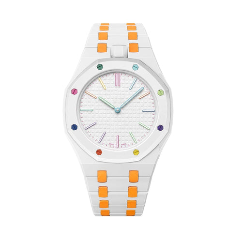 [Avelora]OAK POP EXCLUSIVE WHITE AND ORANGE BIOCERAMIC STRAP