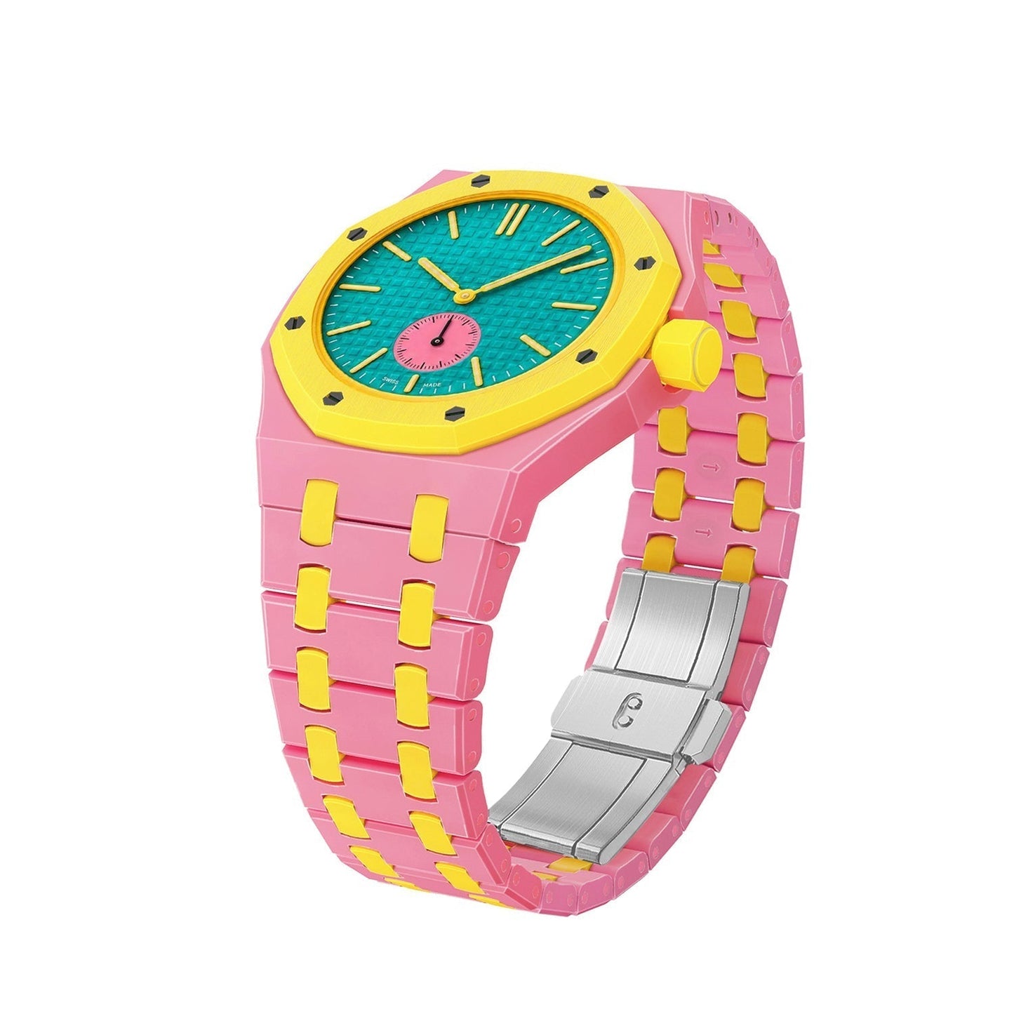 [Avelora]OAK POP EXCLUSIVE PINK AND YELLOW BIOCERAMIC STRAP