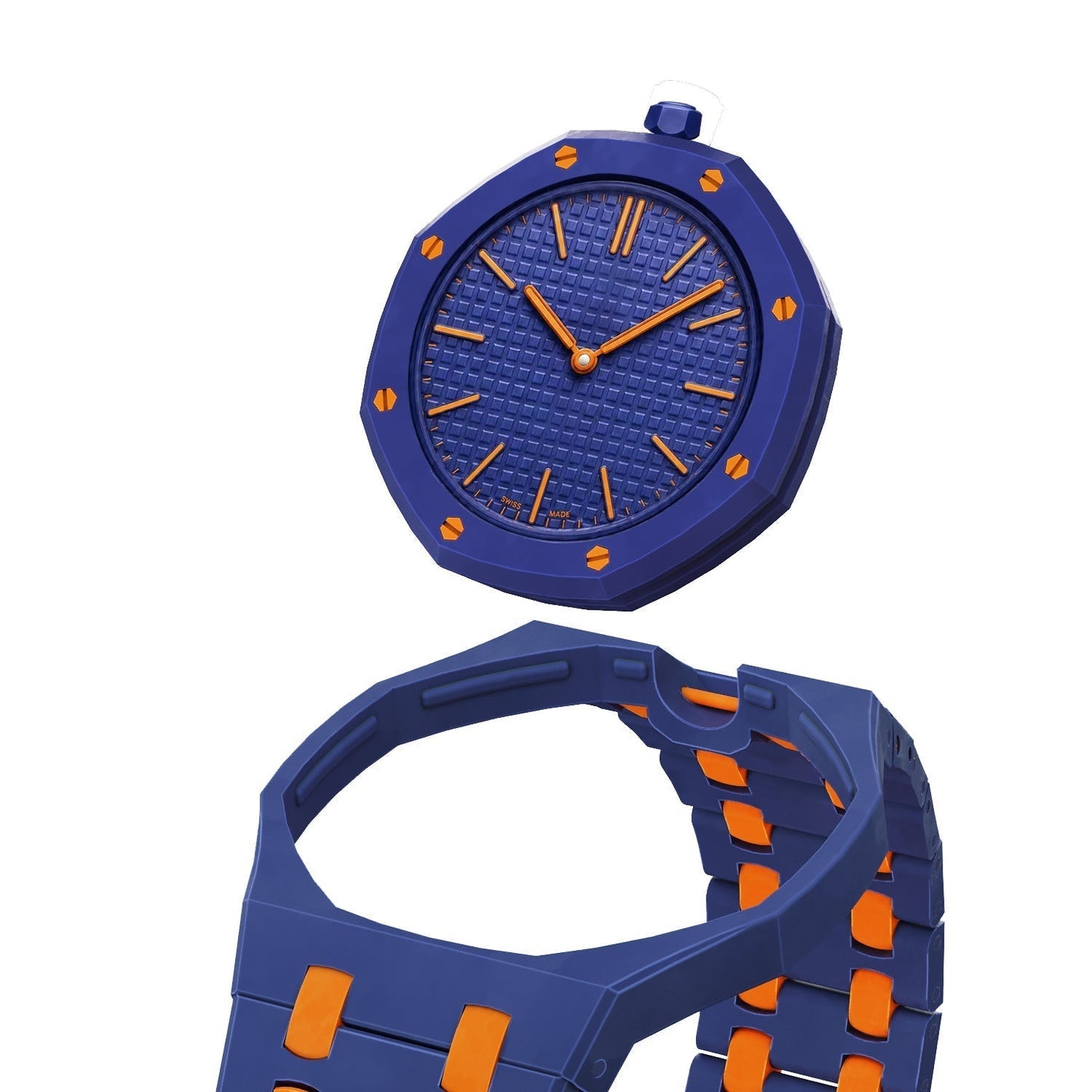 [Avelora]OAK POP EXCLUSIVE DARK BLUE AND ORANGE BIOCERAMIC STRAP