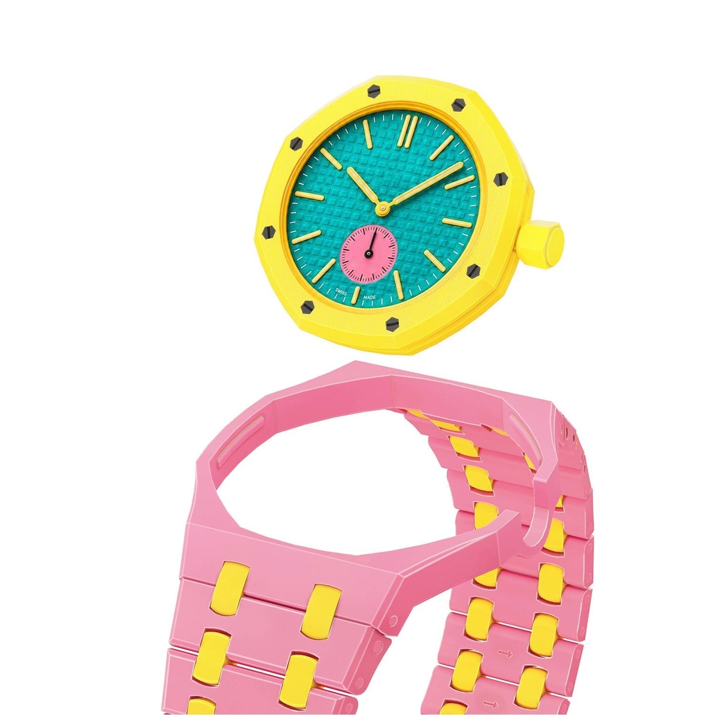 [Avelora]OAK POP EXCLUSIVE PINK AND YELLOW BIOCERAMIC STRAP