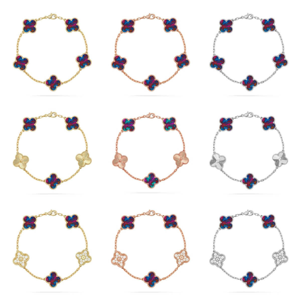[Avelora Jewelry ]CLOVER 5 MOTIF COLOR GEMSTONES BRACELET COLLECTION