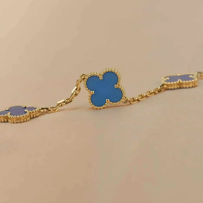 [Avelora]LUCKY CLOVER 5-MOTIF BRACELET - BLUE AGATE COLLECTION