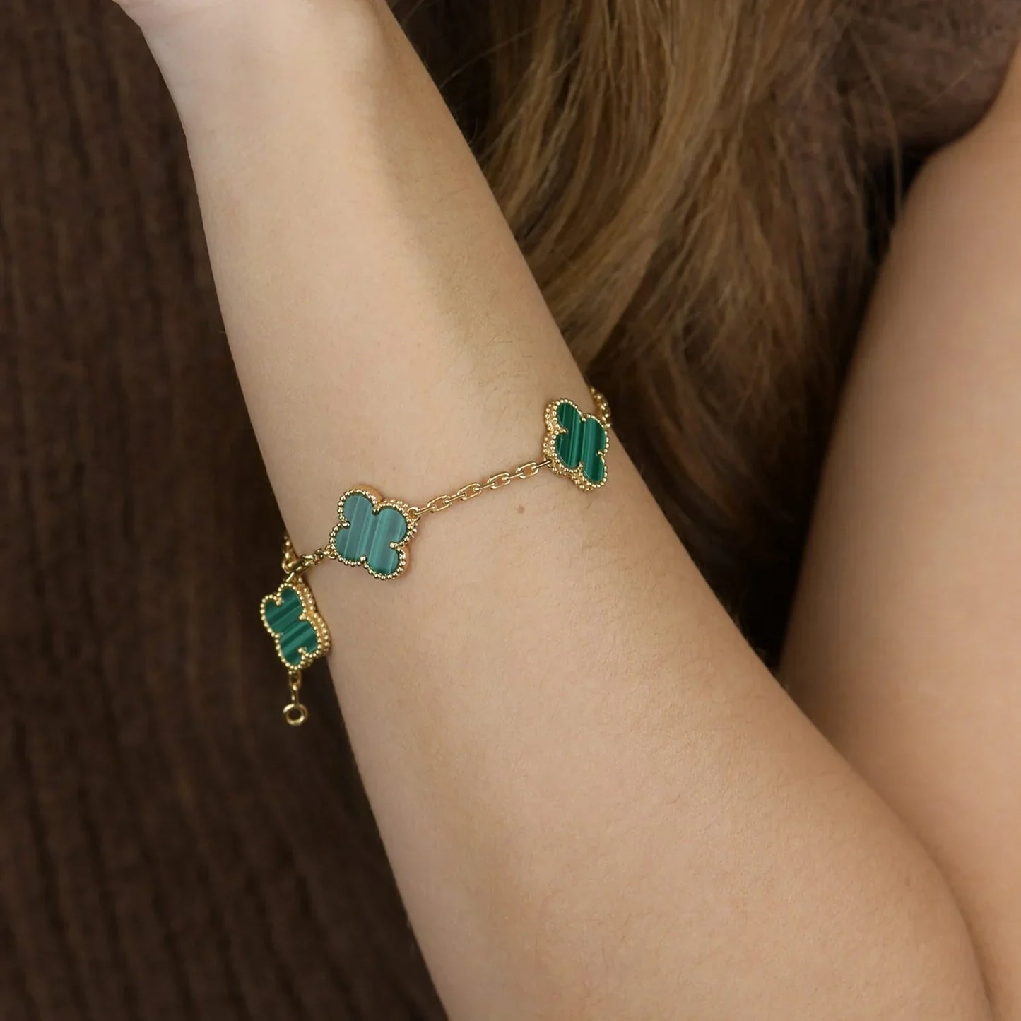 [Avelora]LUCKY CLOVER 5-MOTIF BRACELET - MALACHITE COLLECTION