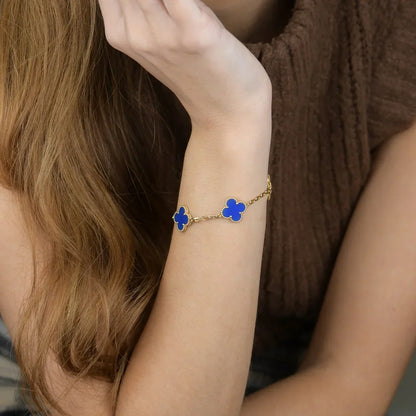 [Avelora]LUCKY CLOVER 5-MOTIF BRACELET - BLUE AGATE COLLECTION