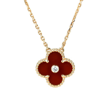 [Avelora Jewelry ]CLOVER 15MM DIAMOND CARNELIAN NECKLACE