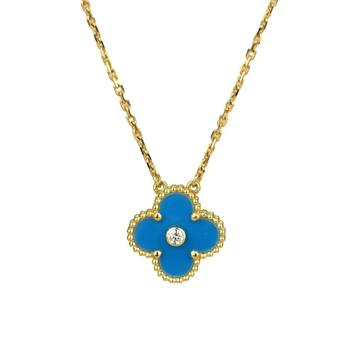 [Avelora Jewelry ]CLOVER 15MM DIAMOND AND BLUE AGATE NECKLACE
