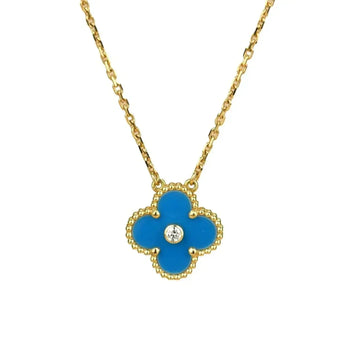 [Avelora Jewelry ]CLOVER 15MM DIAMOND AND BLUE AGATE NECKLACE