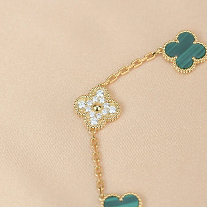 [Avelora]LUCKY CLOVER 5-MOTIF BRACELET - MALACHITE COLLECTION