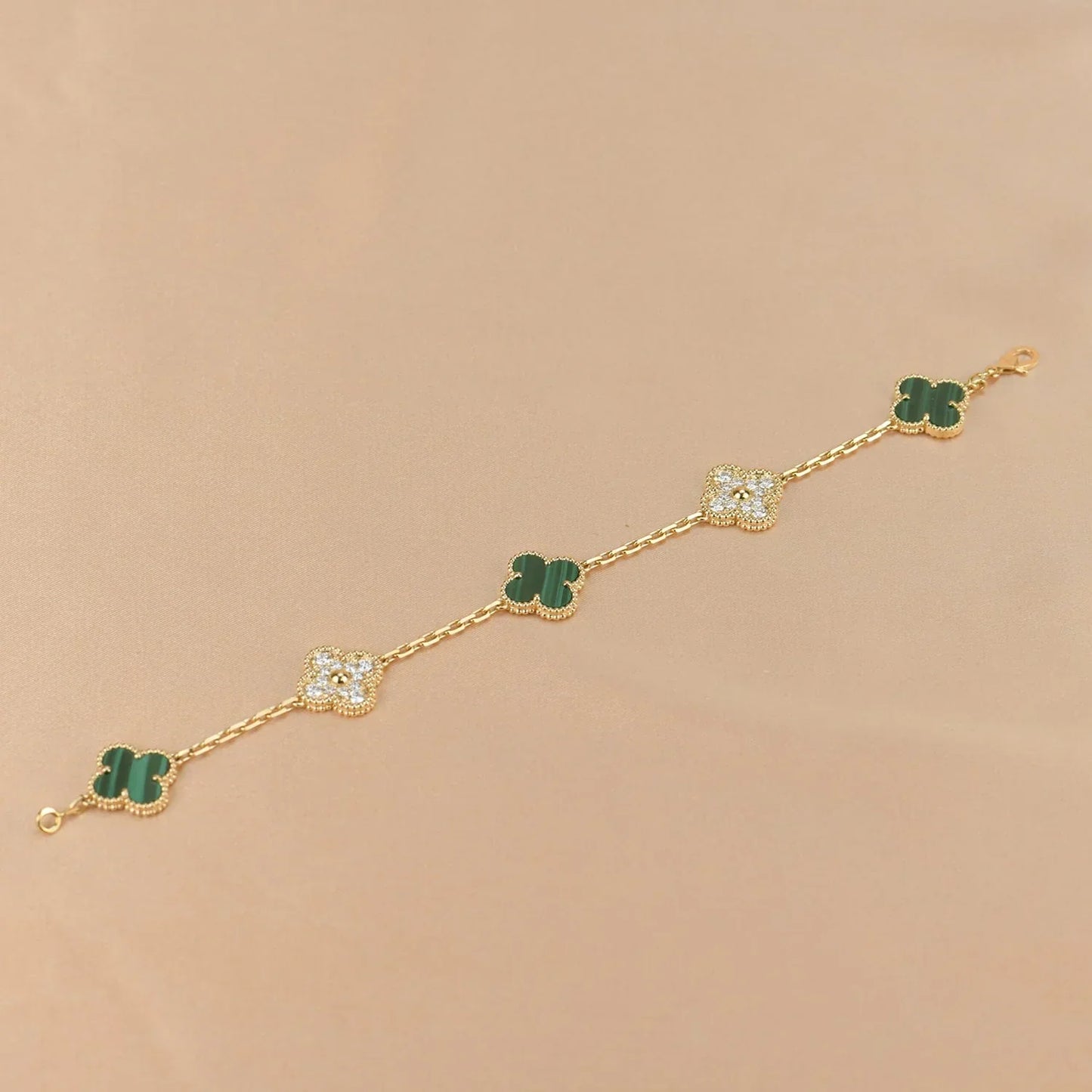 [Avelora]LUCKY CLOVER 5-MOTIF BRACELET - MALACHITE COLLECTION