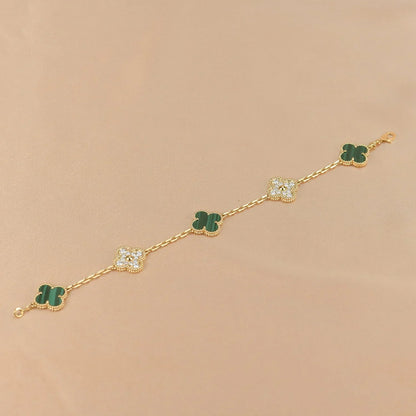[Avelora]LUCKY CLOVER 5-MOTIF BRACELET - MALACHITE COLLECTION