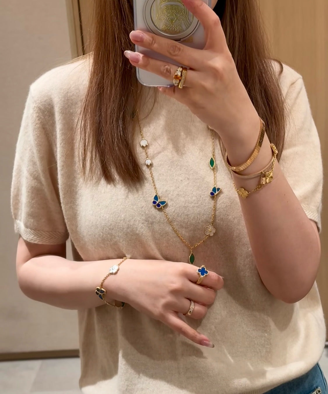[Avelora]LUCKY SPRING BUTTERFLY & FLOWER STATEMENT NECKLACE - 15-MOTIF FLORAL DESIGN