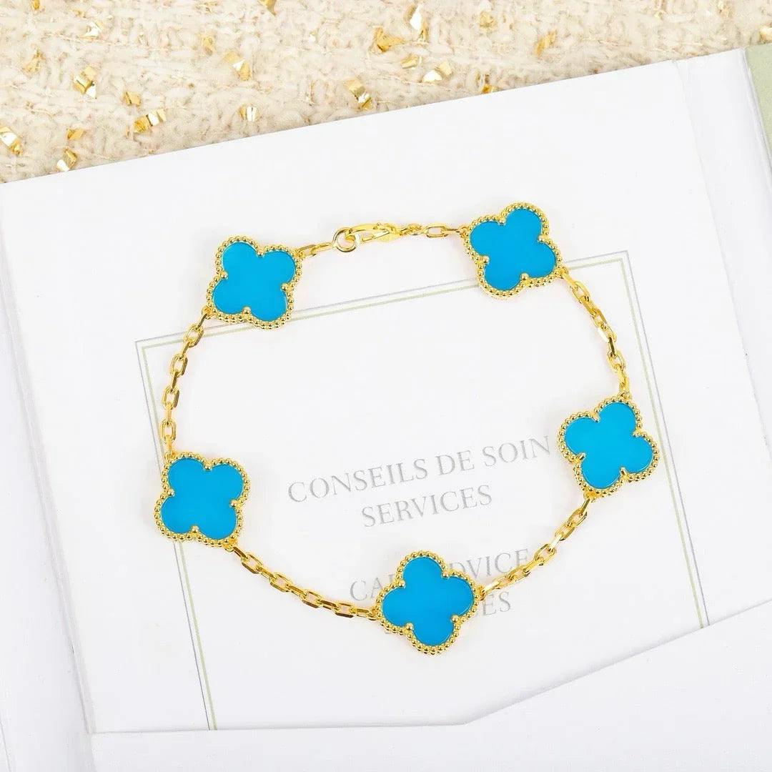 [Avelora]LUCKY CLOVER 5-MOTIF BRACELET - TURQUOISE COLLECTION