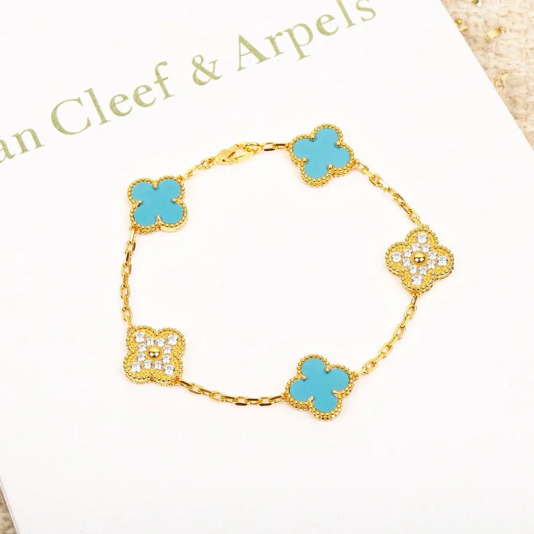 [Avelora]LUCKY CLOVER 5-MOTIF BRACELET - TURQUOISE COLLECTION