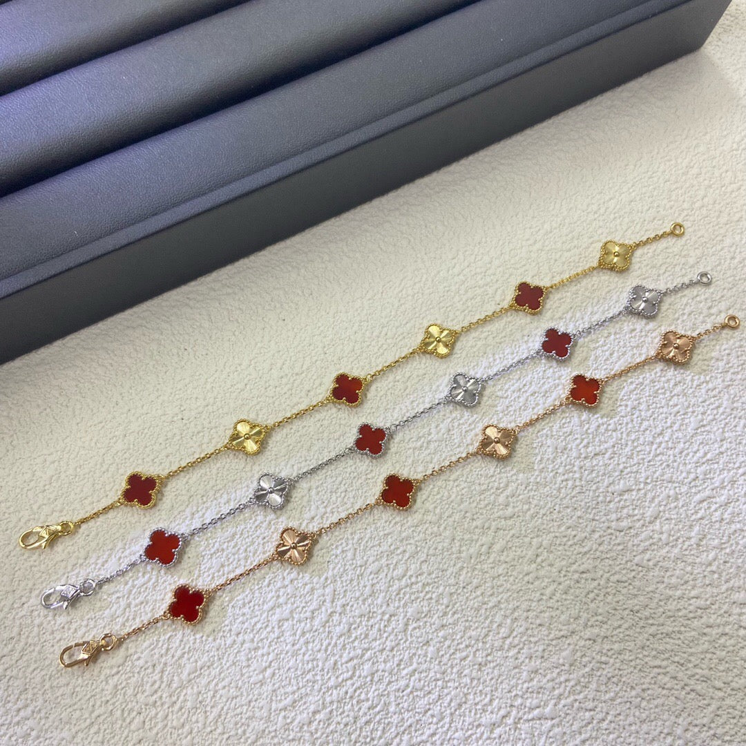 [Avelora Jewelry ]CLOVER 6 MOTIF RED AGATE LASER BRACELET