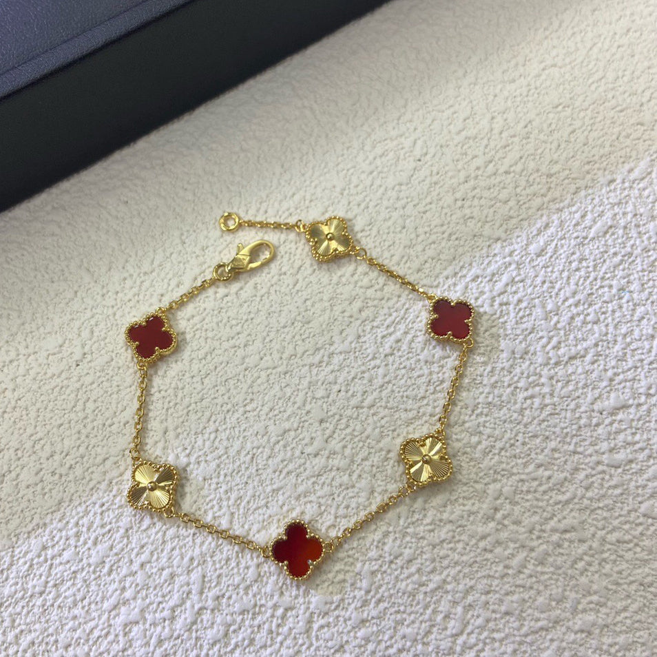 [Avelora Jewelry ]CLOVER 6 MOTIF RED AGATE LASER BRACELET