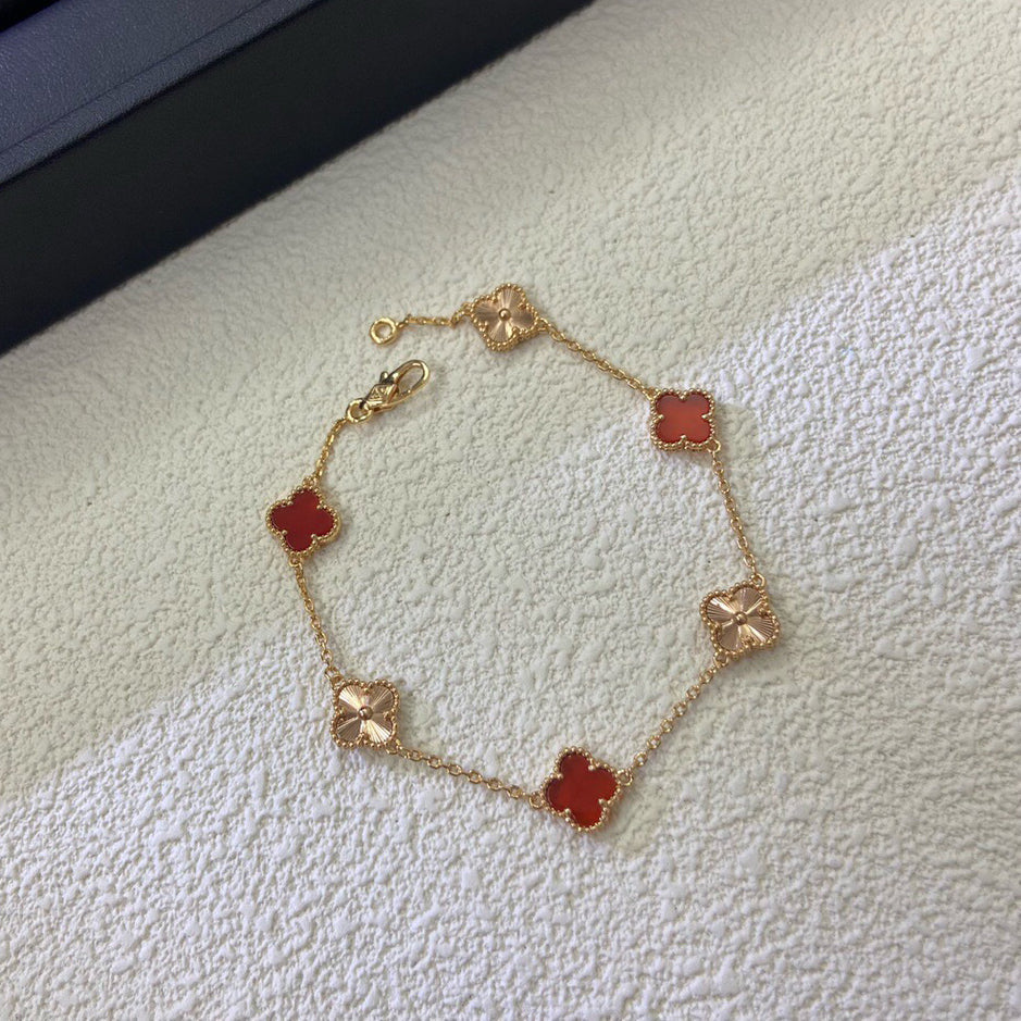 [Avelora Jewelry ]CLOVER 6 MOTIF RED AGATE LASER BRACELET