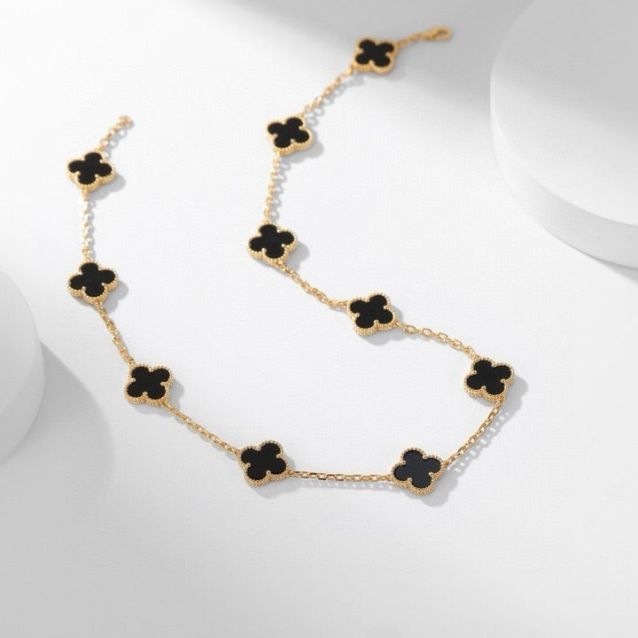 [Avelora Jewelry ]CLOVER 10 MOTIFS ONYX NECKLACE