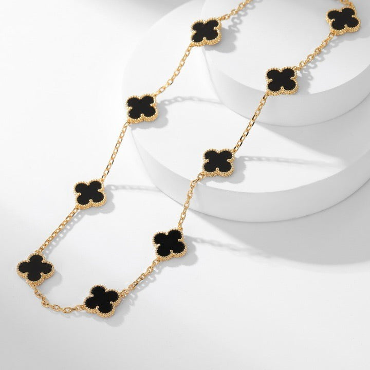 [Avelora Jewelry ]CLOVER 10 MOTIFS ONYX NECKLACE