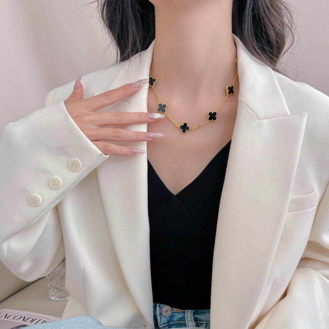 [Avelora Jewelry ]CLOVER 10 MOTIFS ONYX NECKLACE
