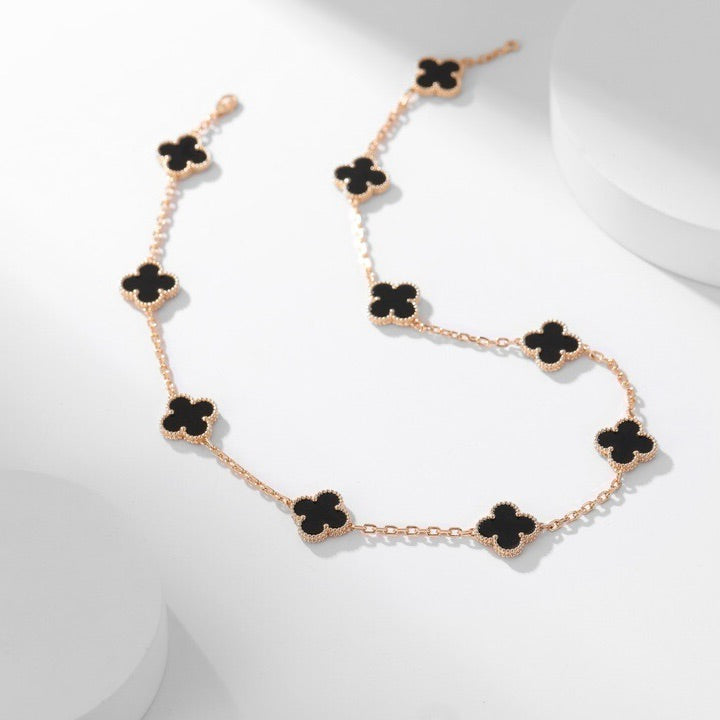 [Avelora Jewelry ]CLOVER 10 MOTIFS ONYX NECKLACE