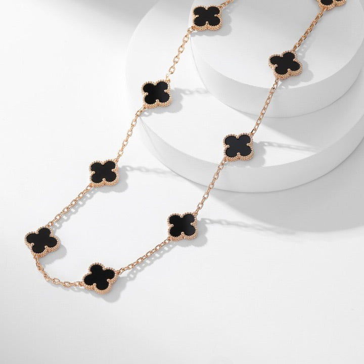 [Avelora Jewelry ]CLOVER 10 MOTIFS ONYX NECKLACE