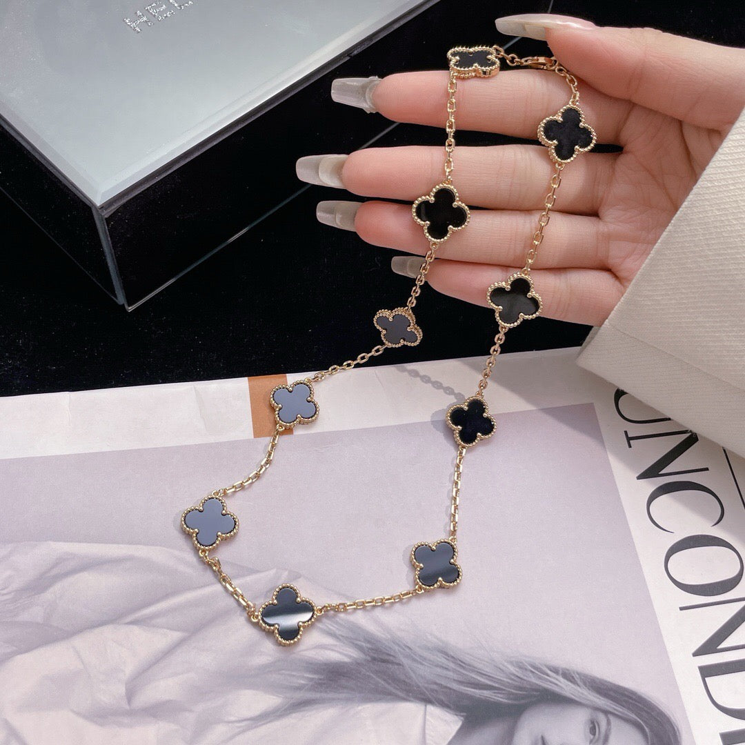 [Avelora Jewelry ]CLOVER 10 MOTIFS ONYX NECKLACE