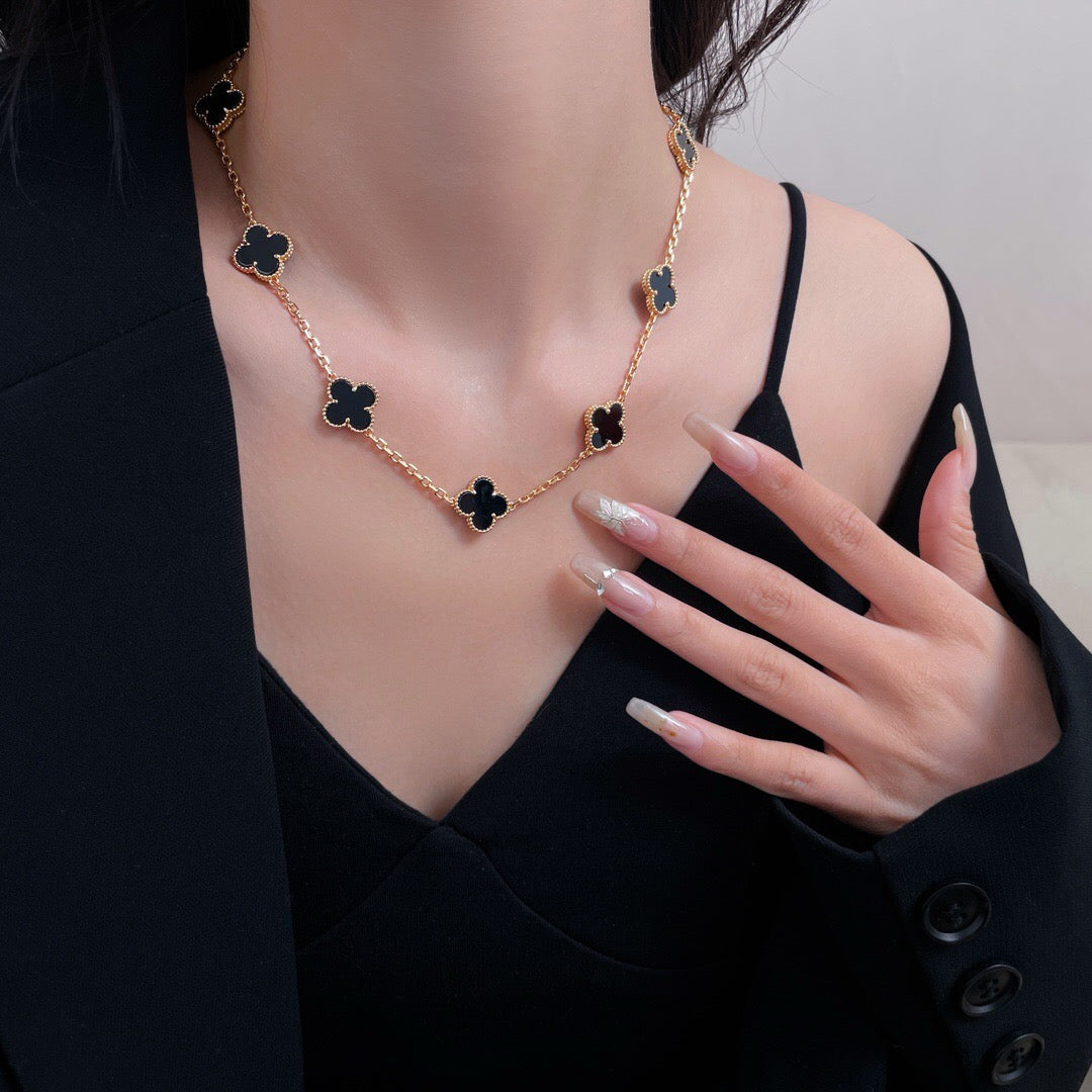 [Avelora Jewelry ]CLOVER 10 MOTIFS ONYX NECKLACE