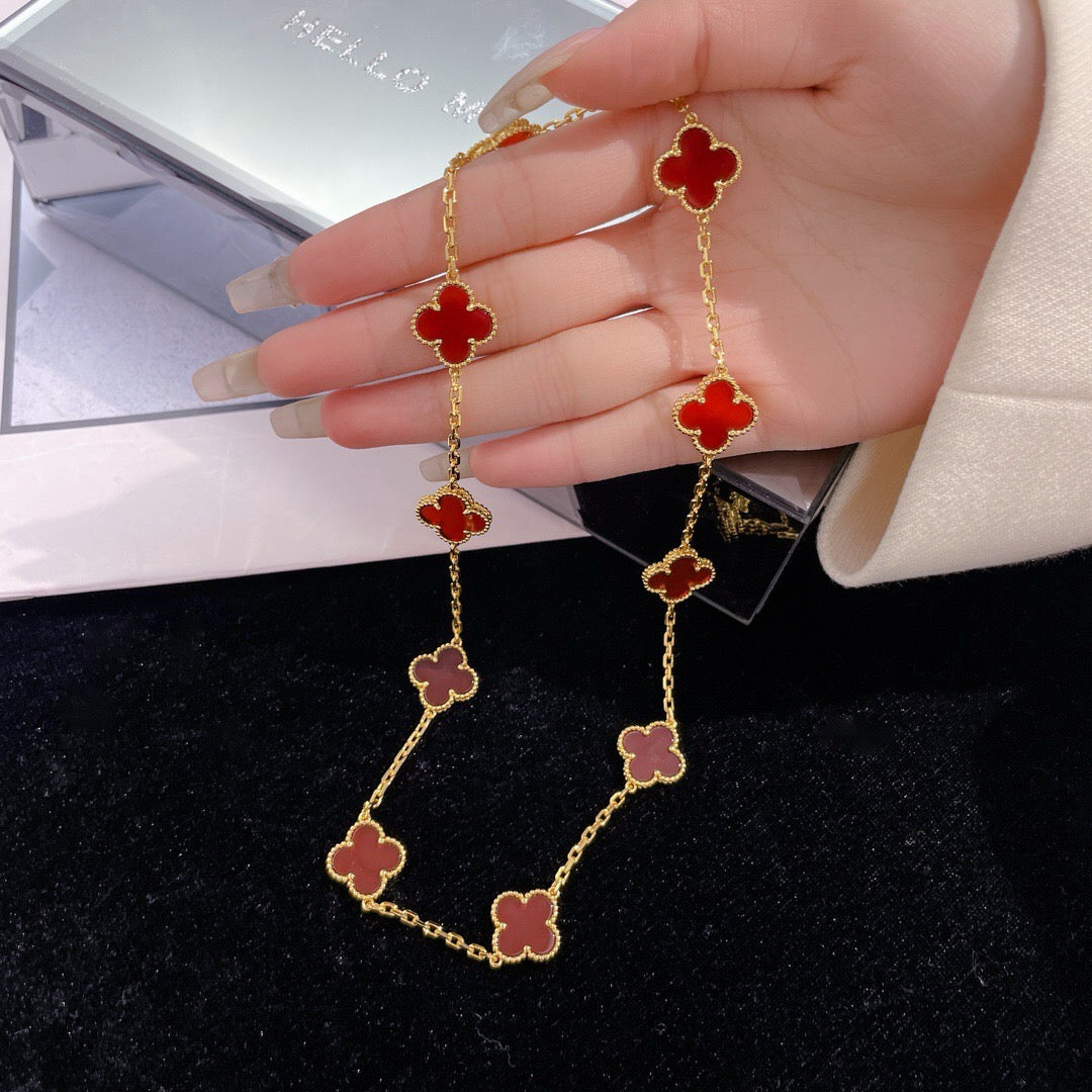[Avelora Jewelry ]CLOVER 10 MOTIFS CARNELIAN NECKLACE